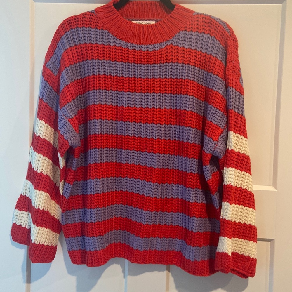 Cloud ten sweater sz small red purple white stripes like new chunk knit sweater